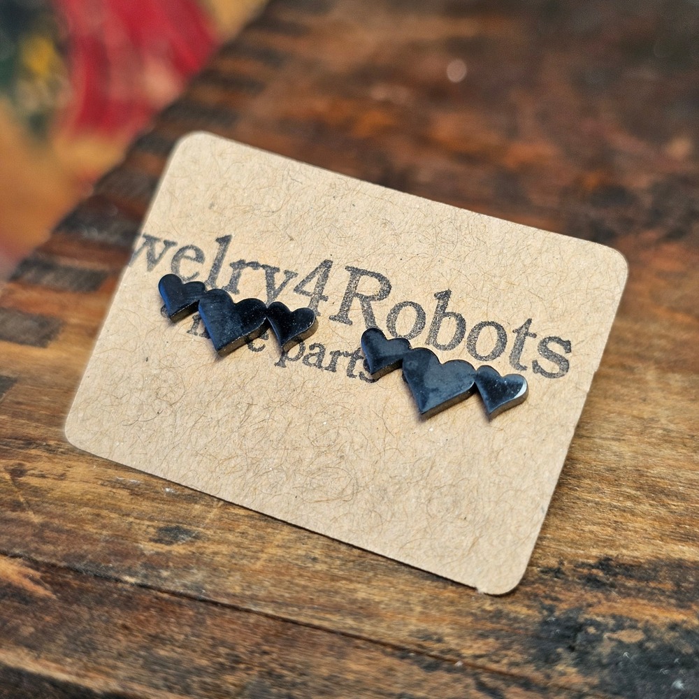 Black Triple Heart Stud Earrings Women OS Stainless Steel Minimalist Emo Goth